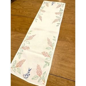 Vintage Table Runner with Birds and Flowers